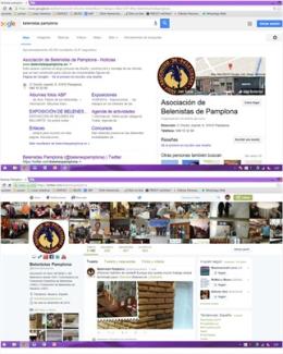 Arriba una búsqueda de Belenistas Pamplona en Google. Abajo la cuenta de twitter