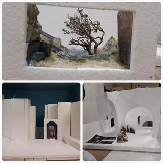 Segundo nivel, arriba una maqueta, debajo planteamiento de dos arquetas