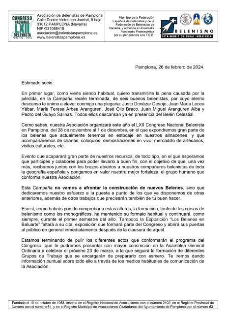 Convocatoria Asamblea 2024 y carta a los socios