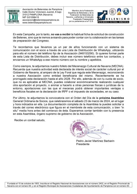 Convocatoria Asamblea 2024 y carta a los socios